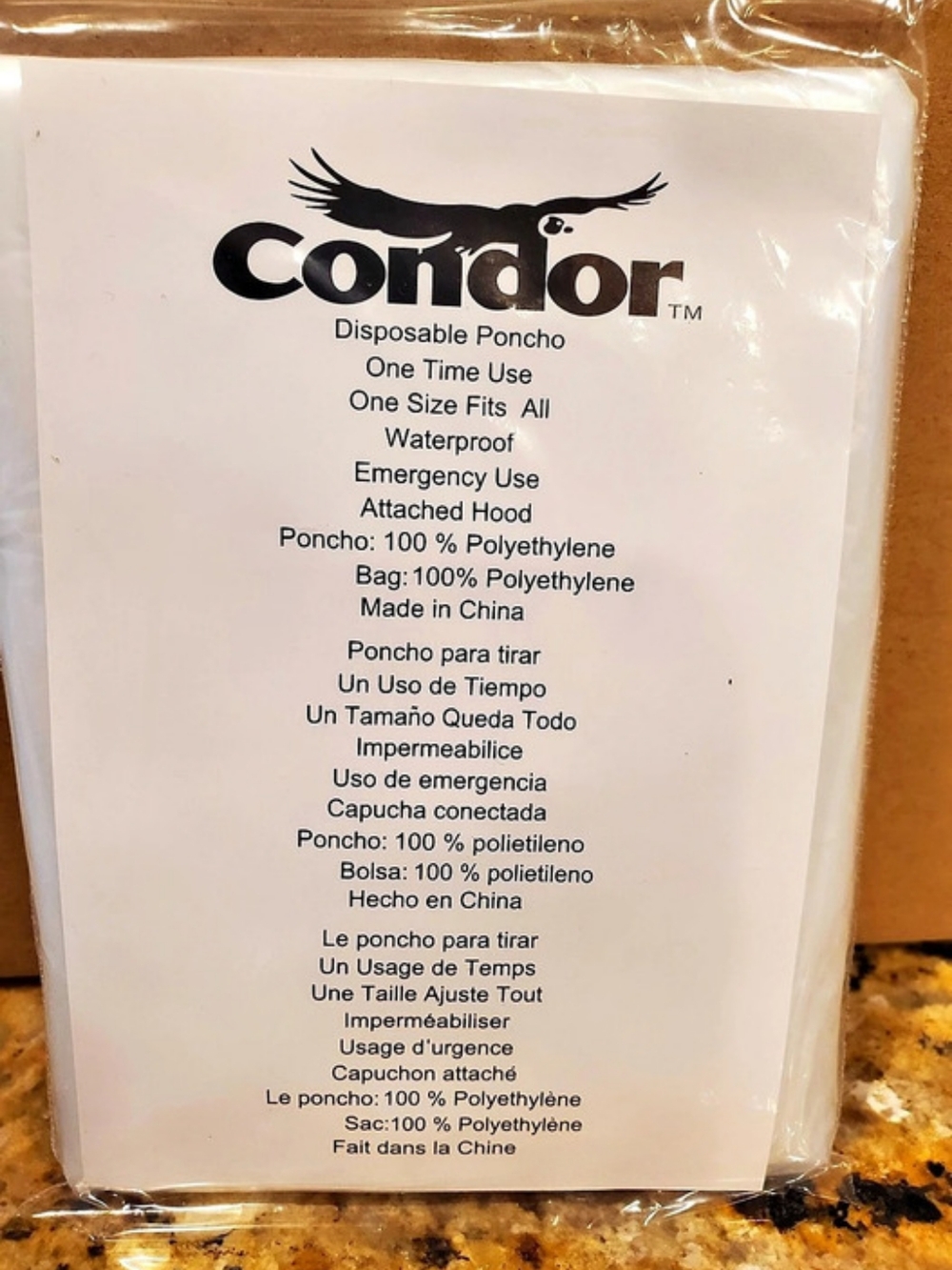 Condor Disposable Poncho Bundle Of 12 NWT